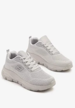 Szare Siateczkowe Buty Sportowe Sneakersy na Piankowej Podeszwie Zdobione Aplikacją Sonessa