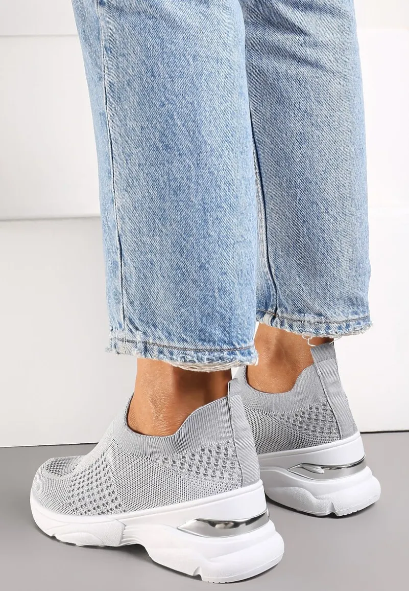 Szare Skarpetkowe Buty Sportowe na Grubej Podeszwie z Metaliczną Wstawką Markan