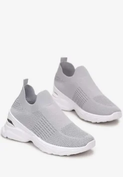 Szare Skarpetkowe Buty Sportowe na Grubej Podeszwie z Metaliczną Wstawką Markan