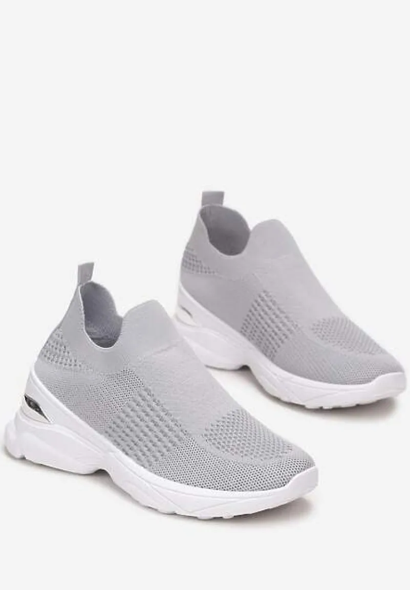 Szare Skarpetkowe Buty Sportowe na Grubej Podeszwie z Metaliczną Wstawką Markan