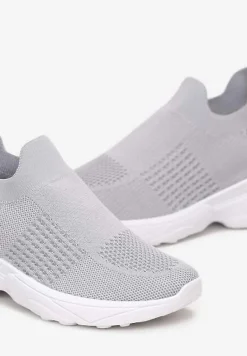 Szare Skarpetkowe Buty Sportowe na Grubej Podeszwie z Metaliczną Wstawką Markan