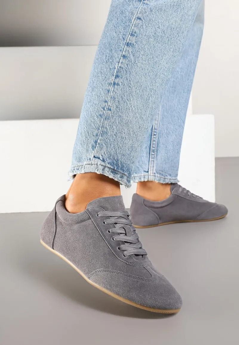 Szare Sneakersy Basic ze Skóry Naturalnej Fonariela