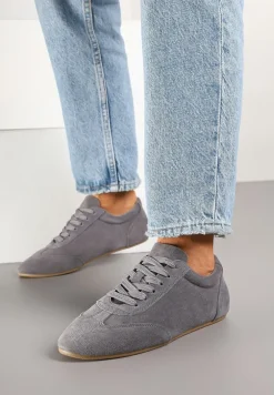 Szare Sneakersy Basic ze Skóry Naturalnej Fonariela