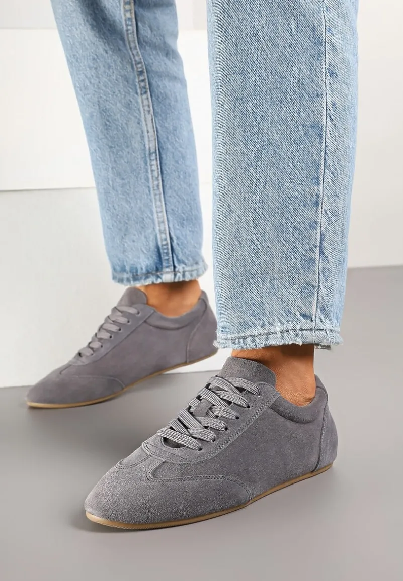 Szare Sneakersy Basic ze Skóry Naturalnej Fonariela