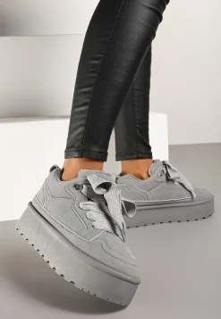 Szare Sneakersy Vices Stylizowane na Śniegowce na Platformie Obszyte Futerkiem Naleris