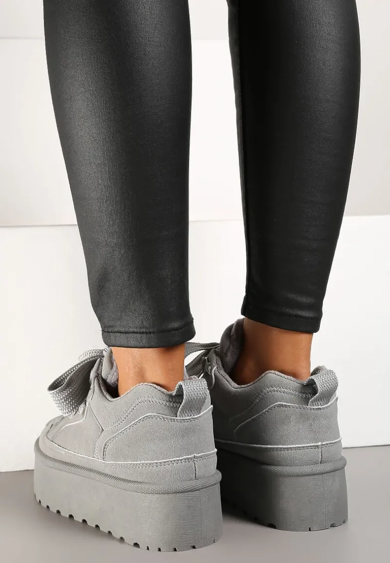 Szare Sneakersy Vices Stylizowane na Śniegowce na Platformie Obszyte Futerkiem Naleris