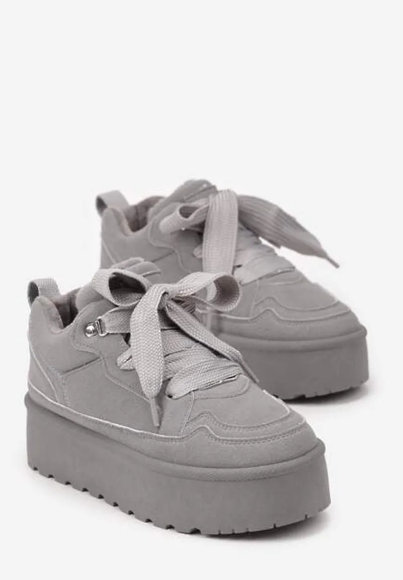 Szare Sneakersy Vices Stylizowane na Śniegowce na Platformie Obszyte Futerkiem Naleris