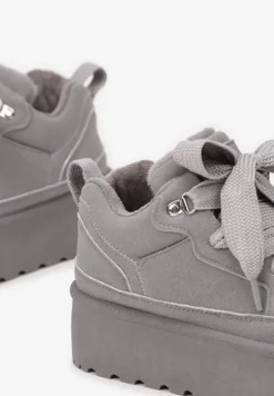 Szare Sneakersy Vices Stylizowane na Śniegowce na Platformie Obszyte Futerkiem Naleris
