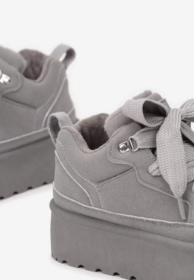 Szare Sneakersy Vices Stylizowane na Śniegowce na Platformie Obszyte Futerkiem Naleris