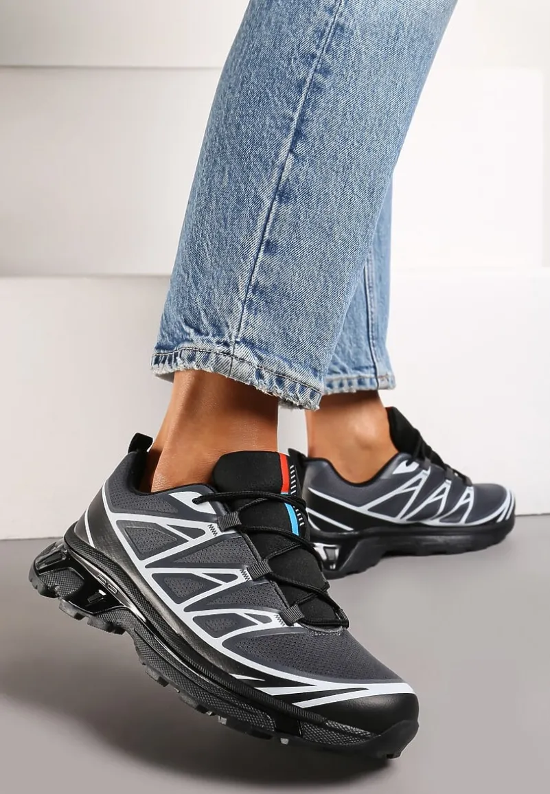 Szare Sneakersy z Ozdobnymi Wstawkami i Ściąganą Gumką Aineri