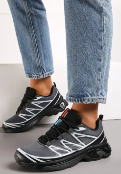 Szare Sneakersy z Ozdobnymi Wstawkami i Ściąganą Gumką Aineri