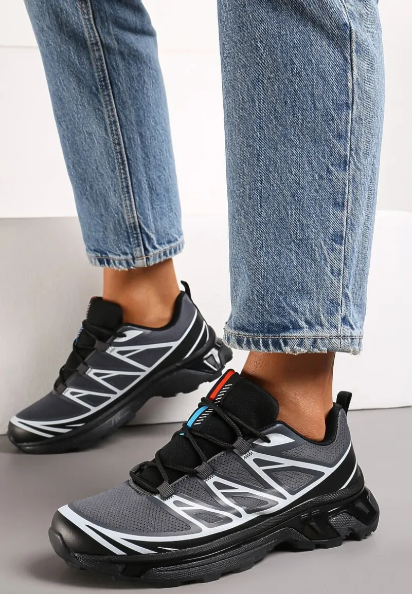 Szare Sneakersy z Ozdobnymi Wstawkami i Ściąganą Gumką Aineri