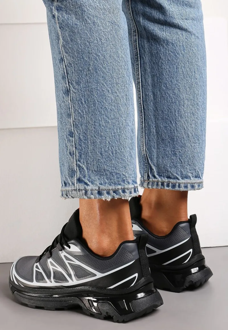 Szare Sneakersy z Ozdobnymi Wstawkami i Ściąganą Gumką Aineri