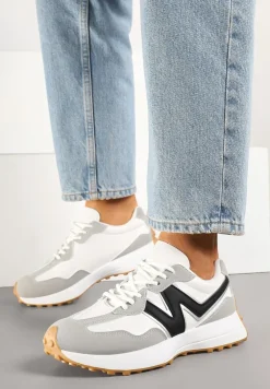Szare Sneakersy z Przeszyciami i Ozdobnym Bieżnikiem Weonessa