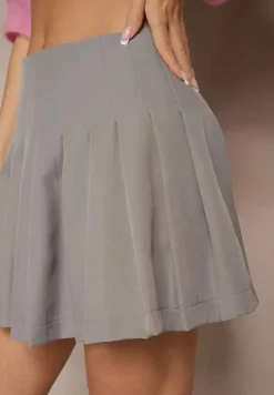 Szare Spódnico-Spodenki High Waist z Plisami w Stylu Tennis Skirt Ninaris