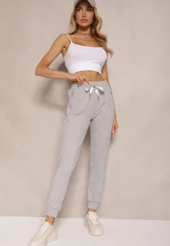 Szare Spodnie Dresowe z Bawełny o Kroju Jogger High Waist Cherisa