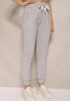 Szare Spodnie Dresowe z Bawełny o Kroju Jogger High Waist Cherisa