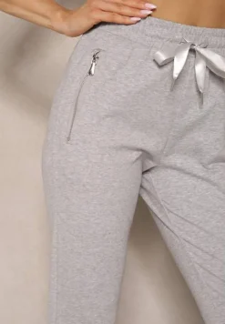 Szare Spodnie Dresowe z Bawełny o Kroju Jogger High Waist Cherisa