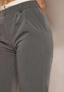 Szare Spodnie Garniturowe High Waist z Przeszyciami Variola