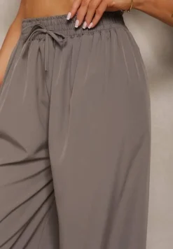 Szare Spodnie High Waist z Szerokimi Nogawkami z Wiskozą Wykończone Gumką w Talii Crisantas