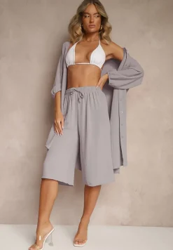 Szare Spodnie Kuloty z Bawełną High Waist Azetia