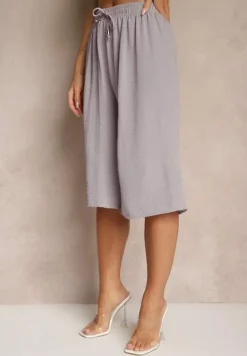 Szare Spodnie Kuloty z Bawełną High Waist Azetia
