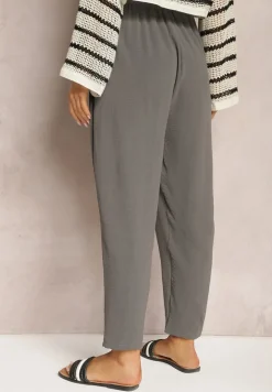 Szare Spodnie o Luźnym Fasonie ze Sznurkiem i Gumką w Talii Enivea