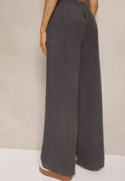 Szare Spodnie o Szerokim Kroju High Waist z Wiązaniem w Pasie Ettianne