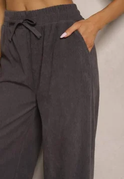 Szare Spodnie o Szerokim Kroju High Waist z Wiązaniem w Pasie Ettianne