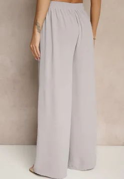 Szare Spodnie z Bawełną o Szerokim Kroju z Wiązaniem Rosanelisa
