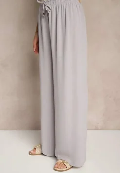 Szare Spodnie z Bawełną o Szerokim Kroju z Wiązaniem Rosanelisa
