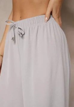 Szare Spodnie z Bawełną o Szerokim Kroju z Wiązaniem Rosanelisa