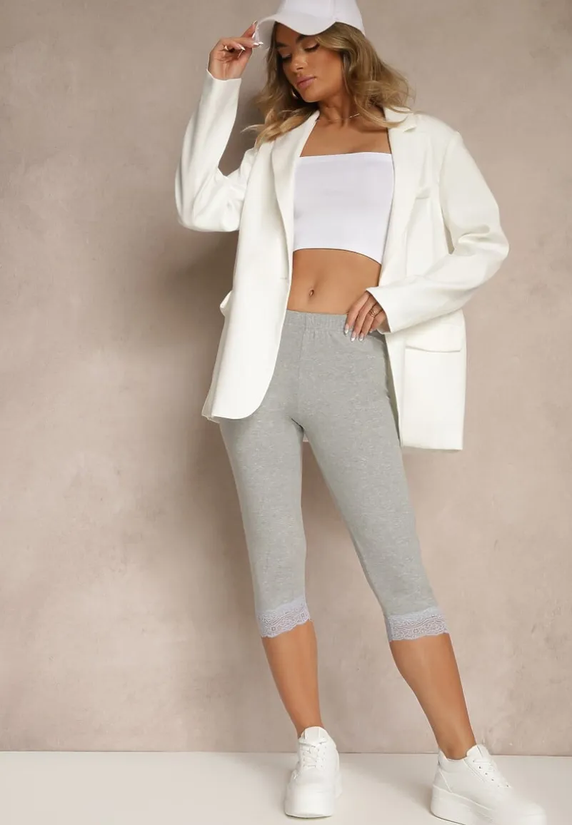 Szare Spodnie z Bawełny o Długości 3/4 Legginsy Abiknia