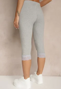 Szare Spodnie z Bawełny o Długości 3/4 Legginsy Abiknia