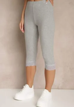 Szare Spodnie z Bawełny o Długości 3/4 Legginsy Abiknia