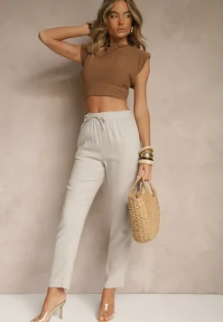 Szare Spodnie z Lnem i Wiązaniem Natomiela