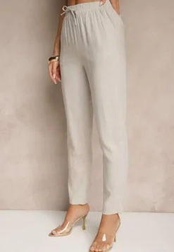 Szare Spodnie z Lnem i Wiązaniem Natomiela