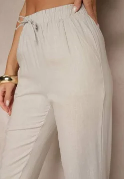 Szare Spodnie z Lnem i Wiązaniem Natomiela