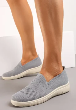 Szare Sportowe Tenisówki z Elastyczną Materiałową Cholewką Nobilara