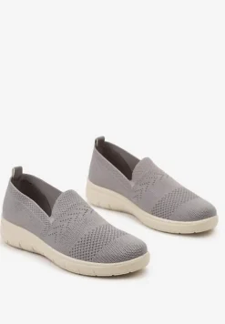 Szare Sportowe Tenisówki z Elastyczną Materiałową Cholewką Nobilara