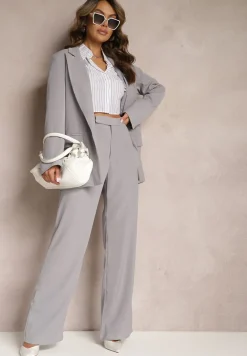 Szare Szerokie Spodnie z Zapięciem na Haczyk Brutris