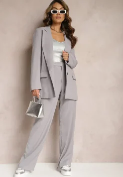 Szare Szerokie Spodnie z Zapięciem na Haczyk Brutris