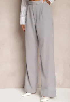 Szare Szerokie Spodnie z Zapięciem na Haczyk Brutris