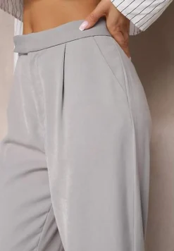 Szare Szerokie Spodnie z Zapięciem na Haczyk Brutris