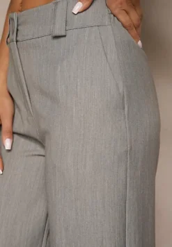 Szare Szerokie Spodnie z Wiskozą High Waist o Garniturowym Kroju Nioratta