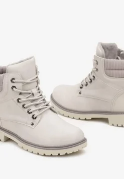 Szare Sznurowane Casualowe Traperki na Płaskiej Podeszwie Relobia