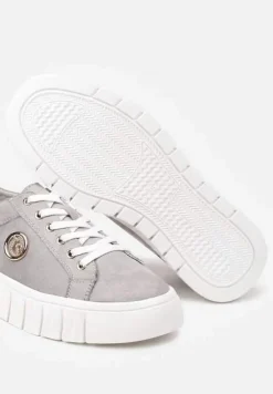 Szare Sznurowane Sneakersy Vices na Platformie z Tłoczeniem i Metaliczną Aplikacją Lavfedi