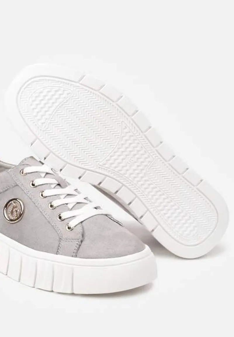 Szare Sznurowane Sneakersy Vices na Platformie z Tłoczeniem i Metaliczną Aplikacją Lavfedi