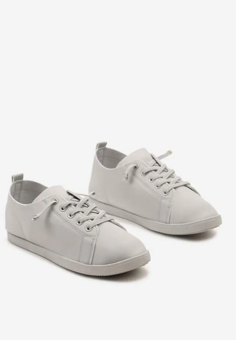 Szare Sznurowane Tenisówki z Ozdobnymi Cyrkoniami na Płaskiej Podeszwie Iiloeva