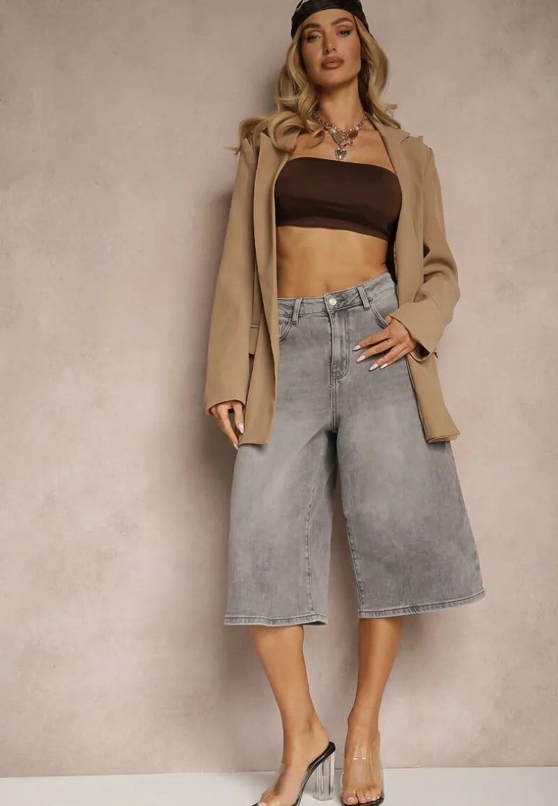 Szare Szorty Jeansowe Bermudy Baggy Talienne